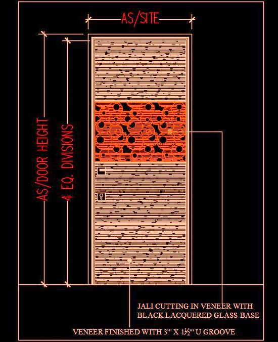 Flush Door Free CAD Block - Modern Design with Veneer & CNC Jali